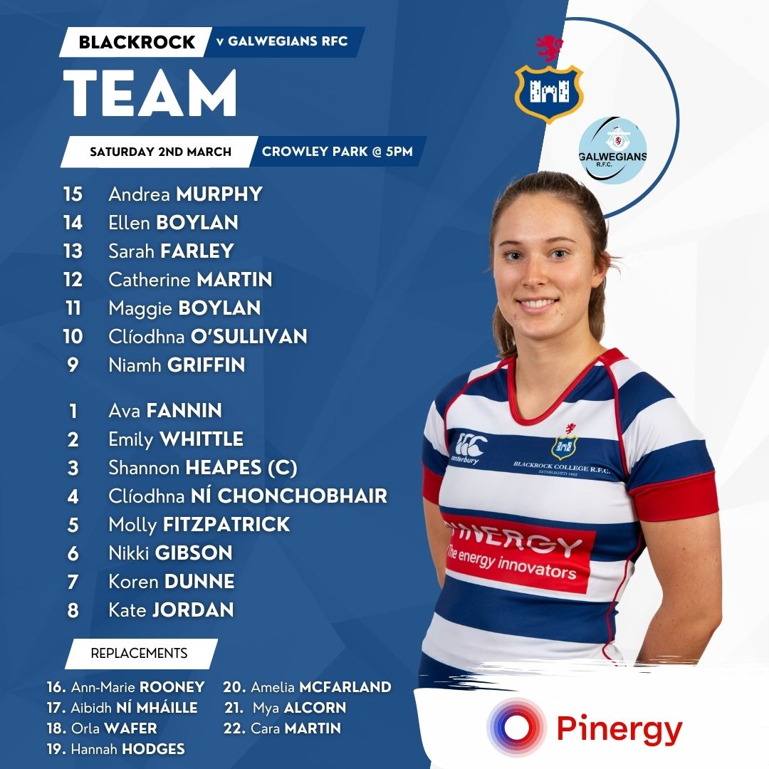 𝙏𝙚𝙖𝙢 𝙉𝙚𝙬𝙨 🗞️ Heading West tomorrow for a face off with @GalwegiansWomen in Crowley Park. A 5pm kick off for our 1st XV as we look to continue our winning start to the AIL for 2024. Led by @ShannonHeapes, here is our team 💙❤️