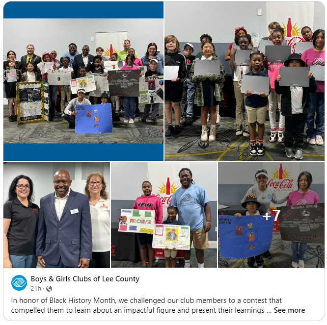 JSEMustangs's tweet photo. We are so proud of our Mustangs who participated in the Boys & Girls Clubs of Lee County Black History Month projects. A special congratulations to Savannah, Javaya, Ariea, and Tanaya who each won a laptop for their hard work! π·π·π·
#jsemustangs #proud #blackhistorymonth https://t.co/yZlWQaZDwa