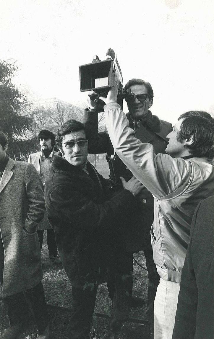 Pier Paolo Pasolini carrying on his back a portable camera during an extaparliamentary demonstration, Milano, 1972.
________________

ph.© Adriano Alecchi