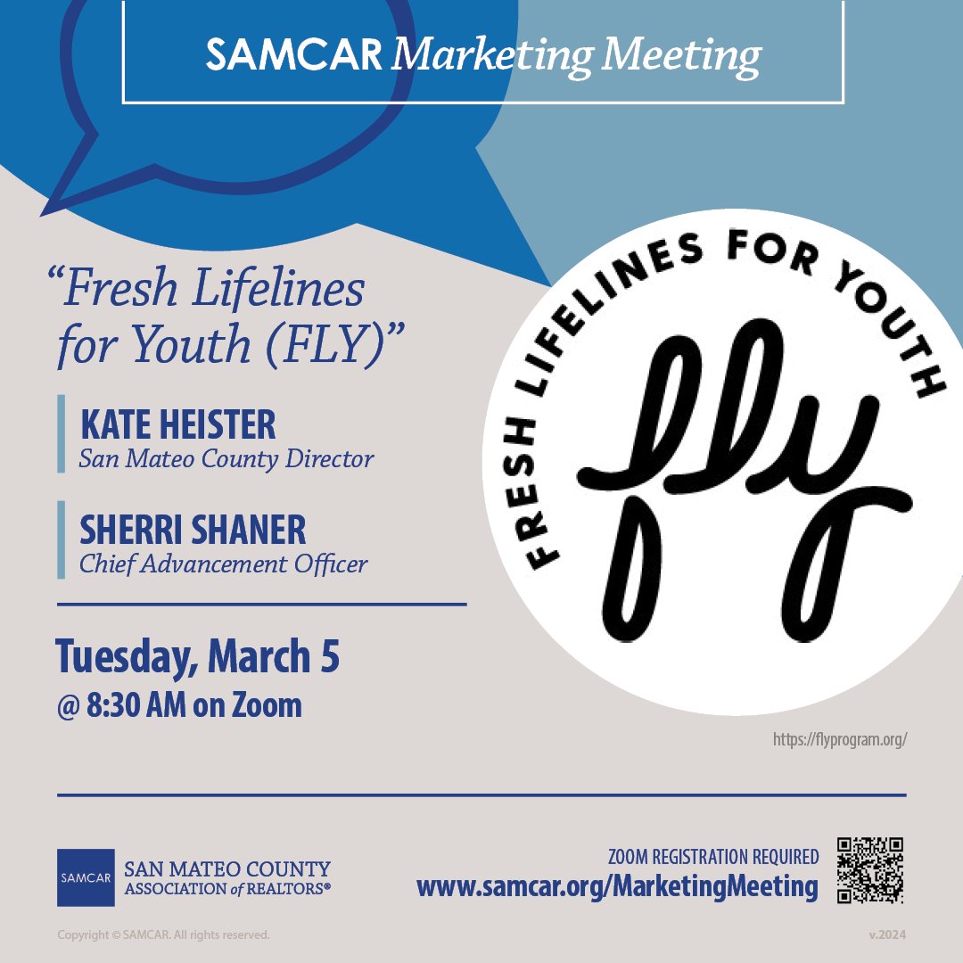 📅 Tuesday, March 5 @ 8:30 AM on Zoom — join our Marketing Meeting for a presentation about Fresh Lifelines for Youth (FLY) @FLYprogram_org  with Kate Heister (San Mateo County Director) and Sherri Shaner (Chief Advancement Officer) ℹ samcar.org/marketingmeeti…