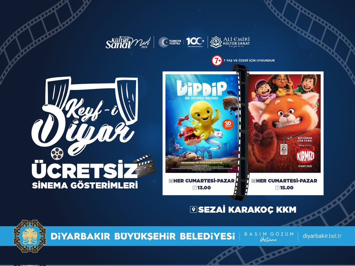 Merhaba Sevgili #Çocuklar 👪

"Keyf-i Diyar Ücretsiz #Sinema Gösterimleri" etkinliğimizde, renkli karakterlerle dolu filmleri izleyerek eğlenceli bir zaman geçirebilirsiniz 🎦

📅 Mart Ayı Boyunca Her Hafta Sonu
🕒 13.00 ve 15.00'de
📍 Sezai Karakoç KKM'de

#KeremKe #Diyarbakır