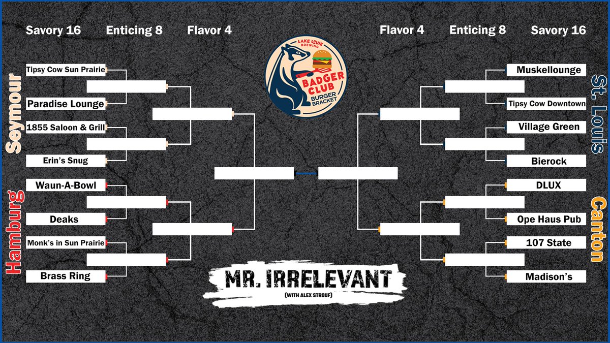 ESPN Madison (@espnmadison) on Twitter photo It's SAVORY 16 time in the Mr. Irrelevant Badger Club Burger Bracket!
<a href="/lakelouiebeers/">Lake Louie Brewing</a> | <a href="/alex_strouf/">Alex Strouf</a> It's SAVORY 16 time in the Mr. Irrelevant Badger Club Burger Bracket!
<a href="/lakelouiebeers/">Lake Louie Brewing</a> | <a href="/alex_strouf/">Alex Strouf</a>
