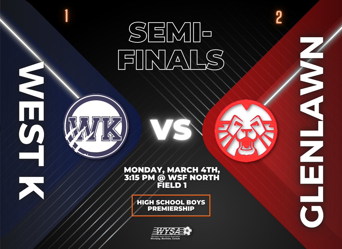 WpgSoccer's tweet photo. 🚨HIGH SCHOOL BOYS🚨

WYSA is excited to announce the semi-final matchups for the 2023-24 High School Indoor Season!

The Boys Premiership &amp; Championship Divisions will compete on Monday, March 4th at WSF North! Matches kick off at 3:15PM &amp; 4:30PM. Come out &amp; support your school! https://t.co/eDCN1toAHs