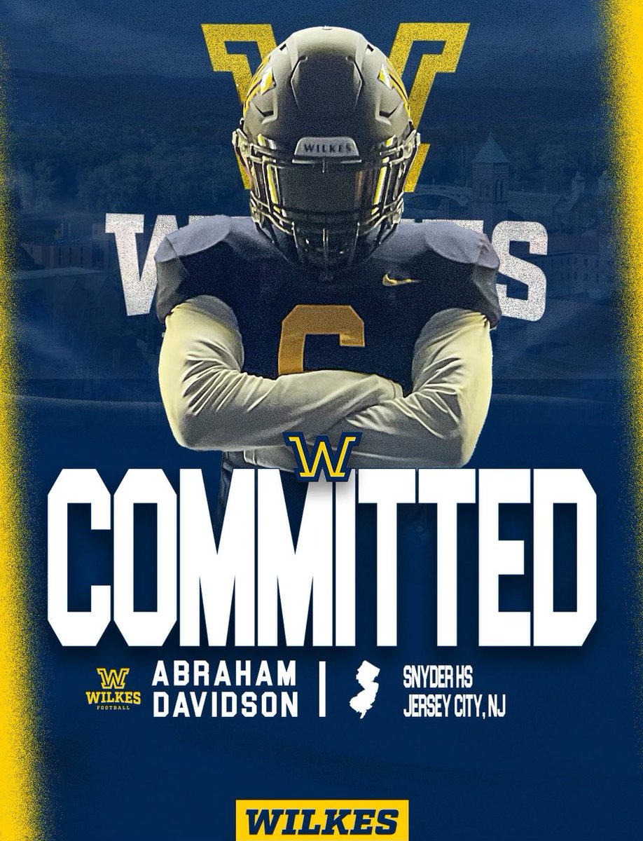 AbDavidson50's tweet photo. I appreciate all the coaches who offered and help me throughout this process but I am Committed to Wilkes University 💙💛
#AGTG✝️  
@WilkesFootball 
@CoachBiever 
@CoachDFink 
@Coach_Bantell 
@CoachKDickerson 
@SnyderTigersFB 
@CoachErn59 
@BatmansButler44 https://t.co/W5GOgLlDiw