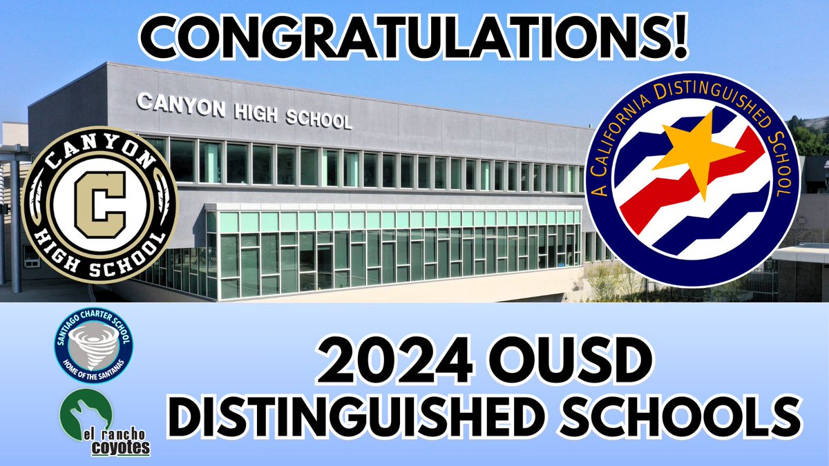 Congratulations to Canyon High School, Santiago Middle Charter, and El Rancho Charter, named 2024 California Distinguished Schools. 👏🎉 The California Distinguished Schools is an annual school recognition program of the CDE. For more info, visit cde.ca.gov/ta/sr/cs.