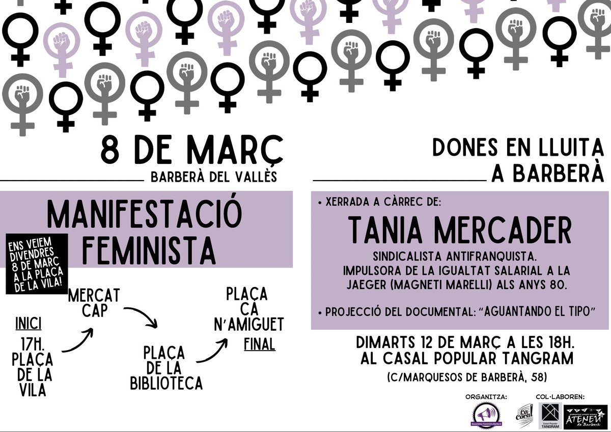 assembleafembdv's tweet image. 📢 PROGRAMACIÓ 8M📢

-Manifestació: 8 març a les 17h
-Xerrada Tania Mercader: 12 març a les 18h

Us hi esperem 💪🏻