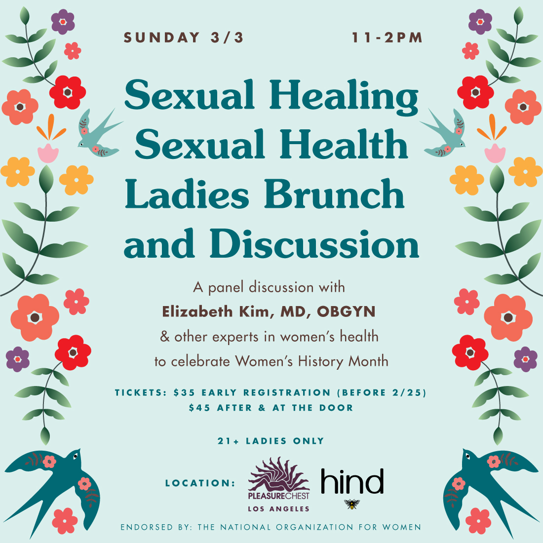 Get your brunch 🥞 on this Sunday at Hind @PleasureMedLA and celebrate Women's History Month with this panel of women's health experts! Get tickets here: bit.ly/3T1sriV