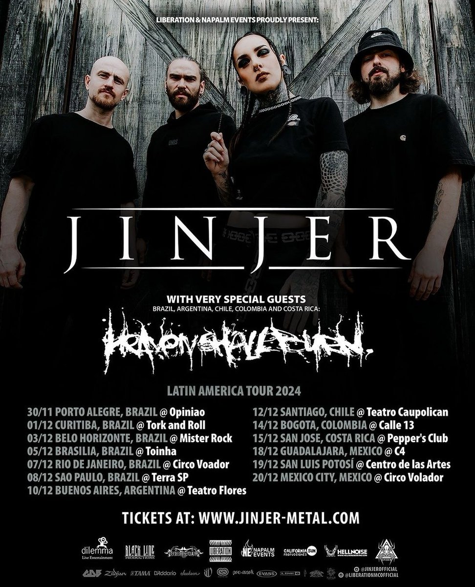 JINJER LATIN AMERICA TOUR 2024
A banda ucraniana JINJER com seu metalcore progressivo e repleto de nuances e atmosferas, se apresenta no Brasil, com direito a seis shows: Porto Alegre (RS) Curitiba (PR), Belo Horizonte (MG), Brasilia (DF), Rio de Janeiro (RJ) e São Paulo (SP).