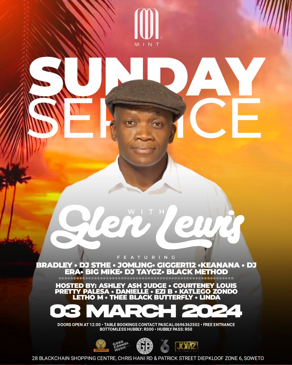 GenesisEventsSA's tweet image. Matured Vibes. Clean sounds. 

Join #SundayServiceWithGlenLewis @Zone6Venue