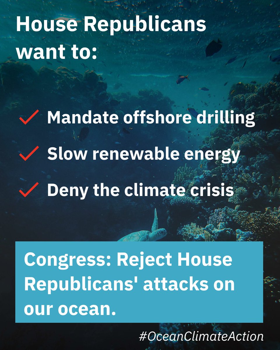Protect All Our Coasts | Stop Ocean Drilling (@nooceandrilling) on Twitter photo Following a year of record ocean temperatures and heat waves blanketing the country, the <a href="/HouseGOP/">House Republicans</a> wants MORE offshore drilling.
This will only further harm the ocean and worsen the climate crisis we face. <a href="/SenateDems/">Senate Democrats</a>: REJECT the House’s dirty energy policies!
#NoOceanDrilling Following a year of record ocean temperatures and heat waves blanketing the country, the <a href="/HouseGOP/">House Republicans</a> wants MORE offshore drilling.
This will only further harm the ocean and worsen the climate crisis we face. <a href="/SenateDems/">Senate Democrats</a>: REJECT the House’s dirty energy policies!
#NoOceanDrilling