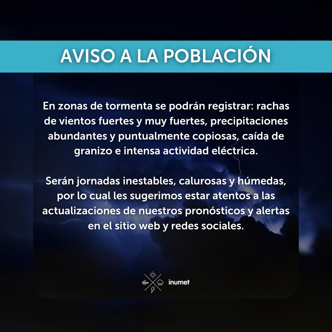 #AvisoALaPoblación por tormentas fuertes y muy fuertes a partir de la mañana del sábado 2.