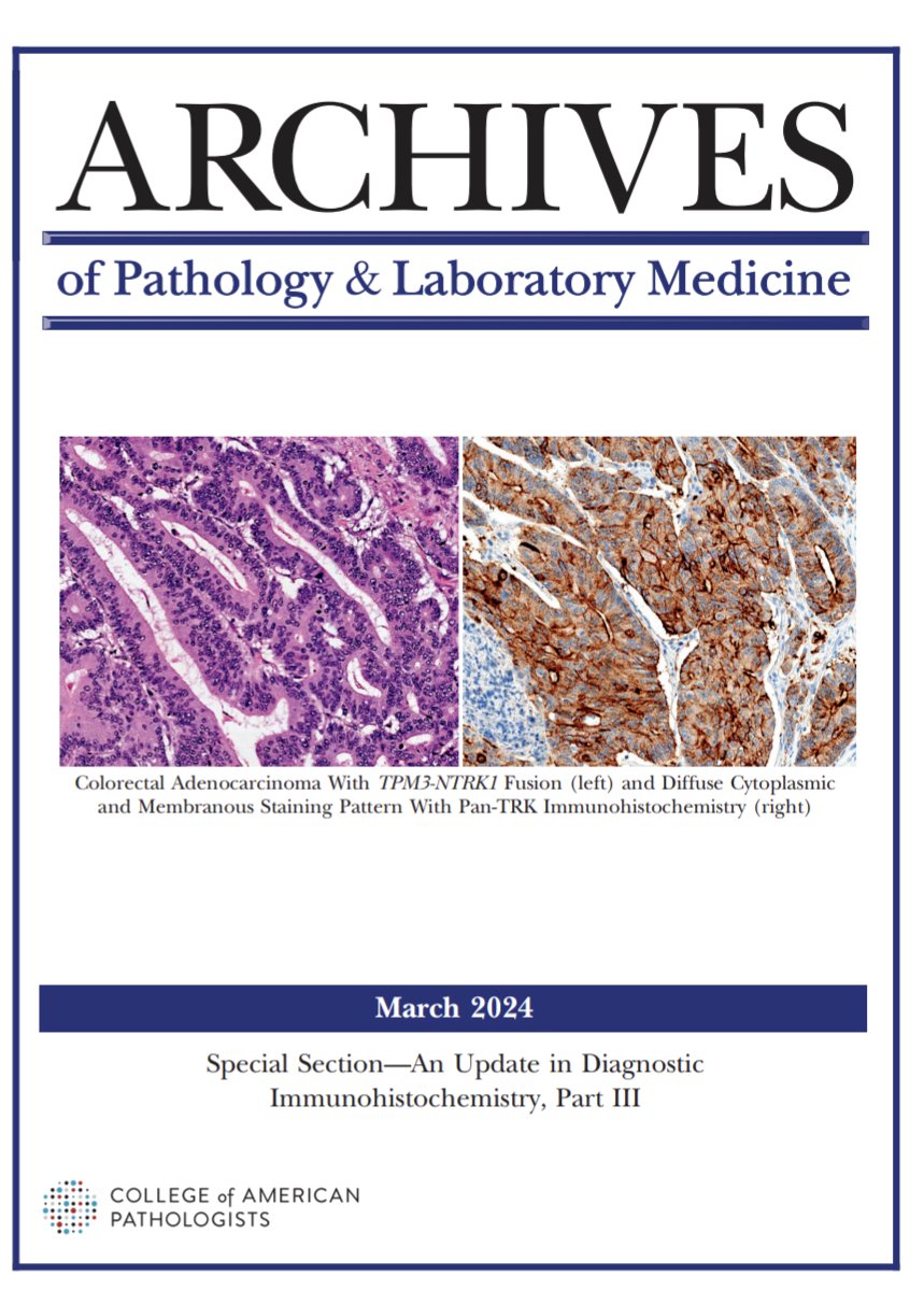 🚨Delighted to share our collaborative work which has been selected for the cover of @ArchivesPath in March 2024‼️ 🎯 “Efficient Identification of Patients With #NTRK Fusions Using a Supervised Tumor-Agnostic Approach” is online now 💫 ⬇️ meridian.allenpress.com/aplm/article/1…