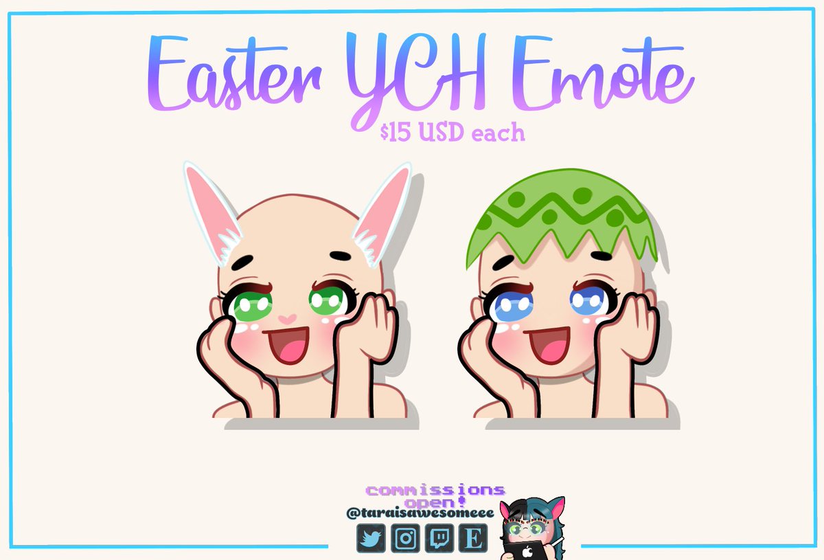 taraisawesomeee's tweet image. For the whole month of March I’m offering Easter YCH Emotes! DM me if you’re interested!