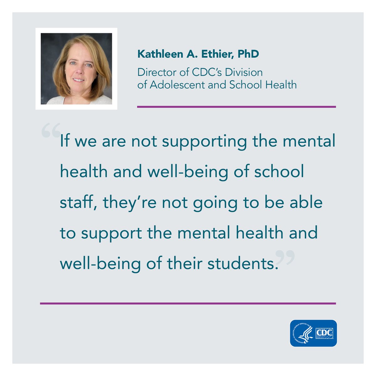 Tune into @SHAPE_America’s Unplugged podcast to hear how CDC is working to support not only student mental health, but the mental health of school staff, too. bit.ly/3OAt7cm