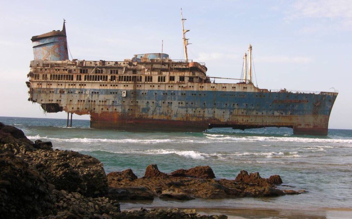 The stunning wreck of the SS America who snapped her tow line in an Atlantic storm and ran aground off the Canary Islands...