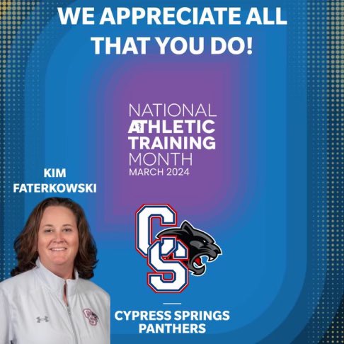 We want to take a moment to acknowledge @KimFaterkowski! Through the victories, defeats & the injuries, you are at every practice, game, competition & meet. Thank you for not only being our ONE athletic trainer but also someone we can count on! We love you and appreciate you! ❤️