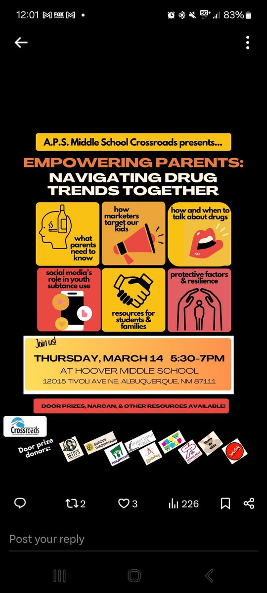 Thank you to APS Middle School Crossroads for putting on this event. Please take advantage of this great opportunity. Go Falcons!