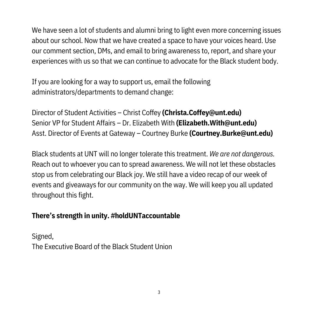An update on the ongoing situation. #unt #holdUNTaccountable