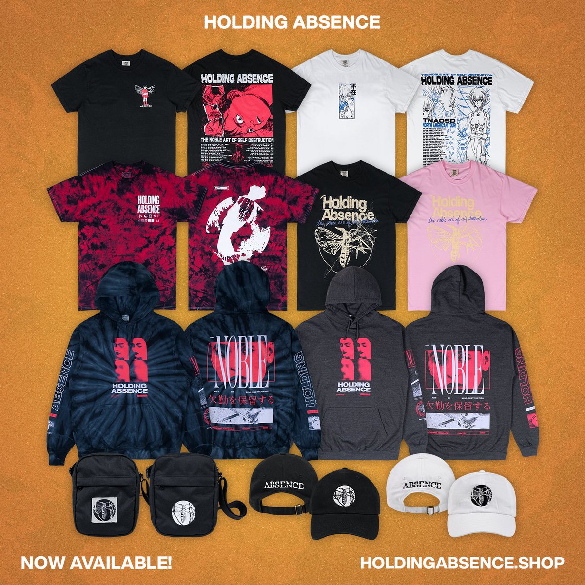 Our recent tour range in North America was one of our favourite we’ve ever done, so we’re pleased to be able to offer a limited amount of leftover merch to our US Store! 🇺🇸 🇨🇦 Btw, international fans - we also offer worldwide shipping 🌎 holdingabsence.shop