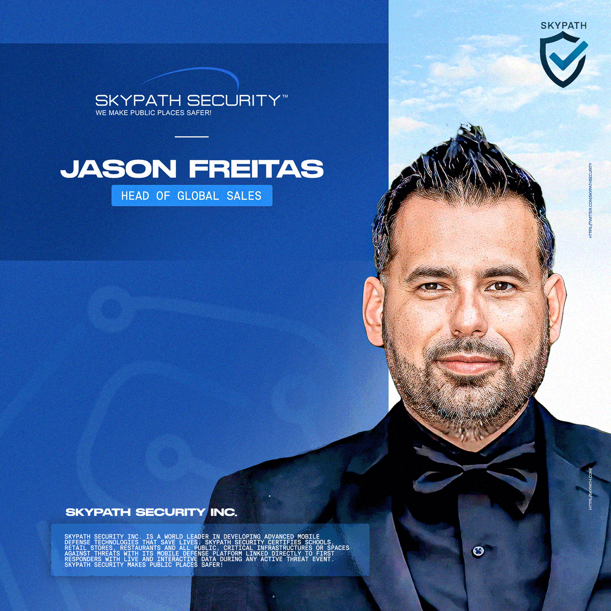 SkypathSecurity's tweet image. 🚨Team Spotlight🚨

Introducing Jason Freitas, Skypath’s Head of Global Sales!

Jason is a seasoned sales director with more than 23 years of sales and service experience in a variety of industries, including consumer banking, mortgage banking, retail banking, and fintech