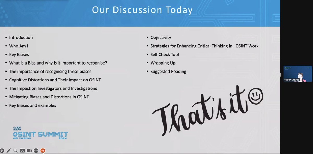 Sharon Knowles of <a href="/davinciforensic/">Da Vinci CyberSecurity</a> hopes to provide #OSINT investigators a deeper understanding of the human biases and cognitive distortions that can influence their work #OSINTSummit

There's still time to join us for the last couple talks of the day: buff.ly/3s9eaGb