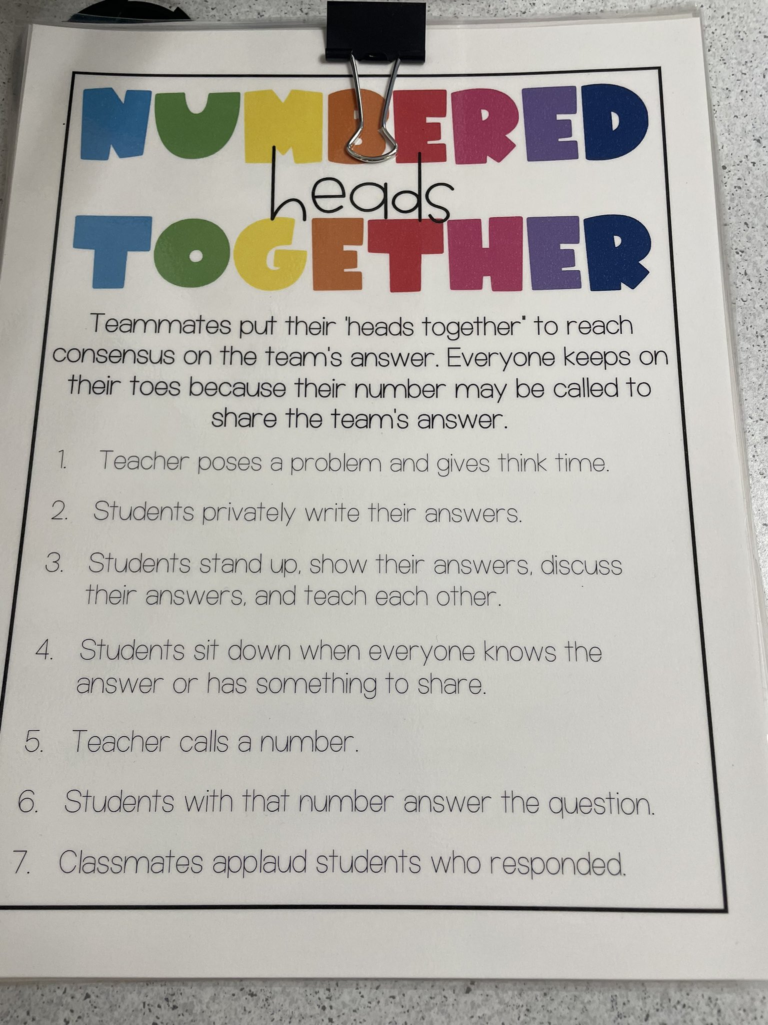 Numbered Heads Together Activity