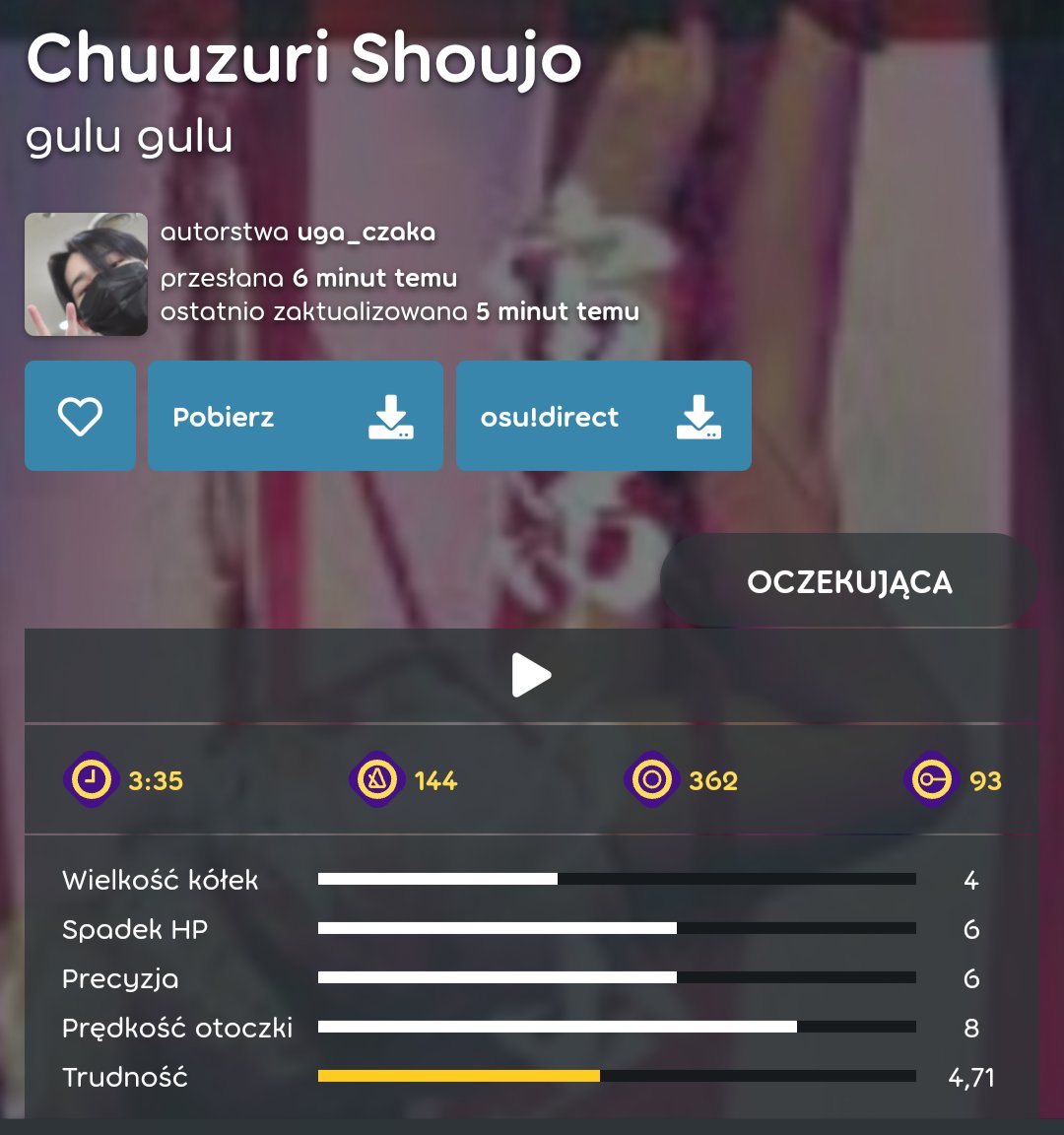 ugaczakabeatmap's tweet image. Chuuzuri Shoujo beatmap&apos;ve just dropped guys! Go check it on your own!
Difficulty: 4,71☆
Link☞osu.ppy.sh/beatmapsets/21…
#osu #vkei #beatmap