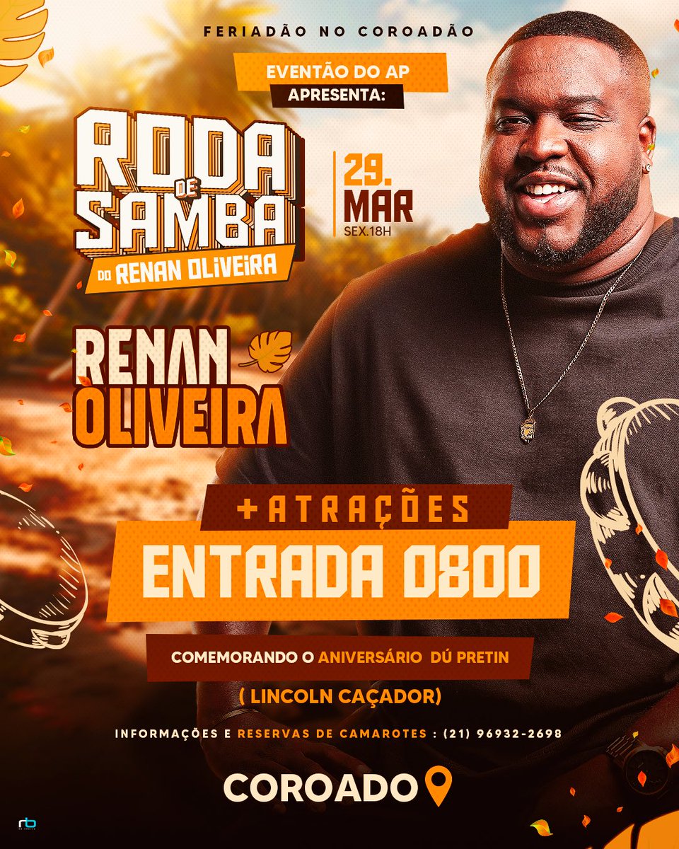 ESTAMOS DE VOLTA CDD 🥳😍

SEXTA FEIRA DIA 29 A PARTIR DAS 18:00 hrs TEM FERIADÃO NO COROADAO 🕺🎉

RODA DE SAMBA DO RENAN OLIVEIRA + ATRAÇÕES 🤩🥳🎉

ENTRADA 0800 O DIA TODO ✅

TE ESPERAMOS LÁ 🤩🕺💃