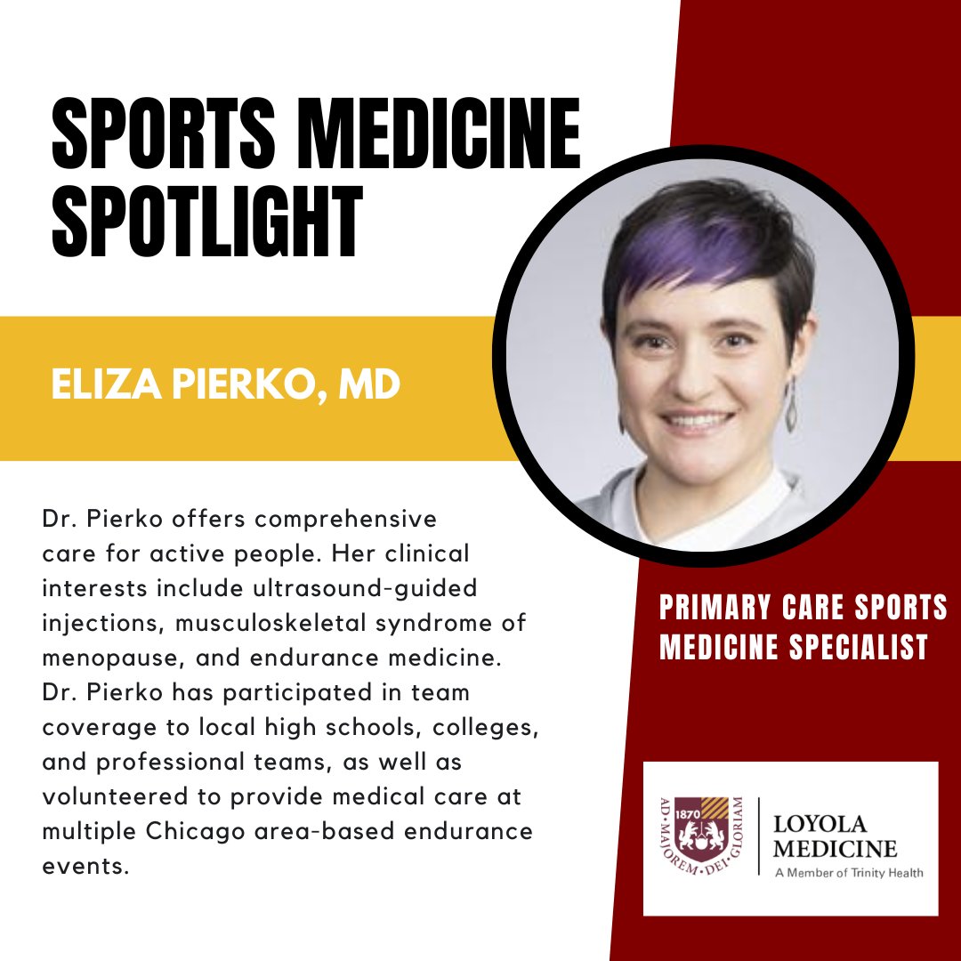 Loyola Sports Medicine (@loyolasportsmed) on Twitter photo Our next Sports Medicine Spotlight is Dr. Eliza Pierko! Come back to this page to learn more about our excellent team!
<a href="/ElizaPierkoMD/">Eliza Pierko, MD</a> Our next Sports Medicine Spotlight is Dr. Eliza Pierko! Come back to this page to learn more about our excellent team!
<a href="/ElizaPierkoMD/">Eliza Pierko, MD</a>