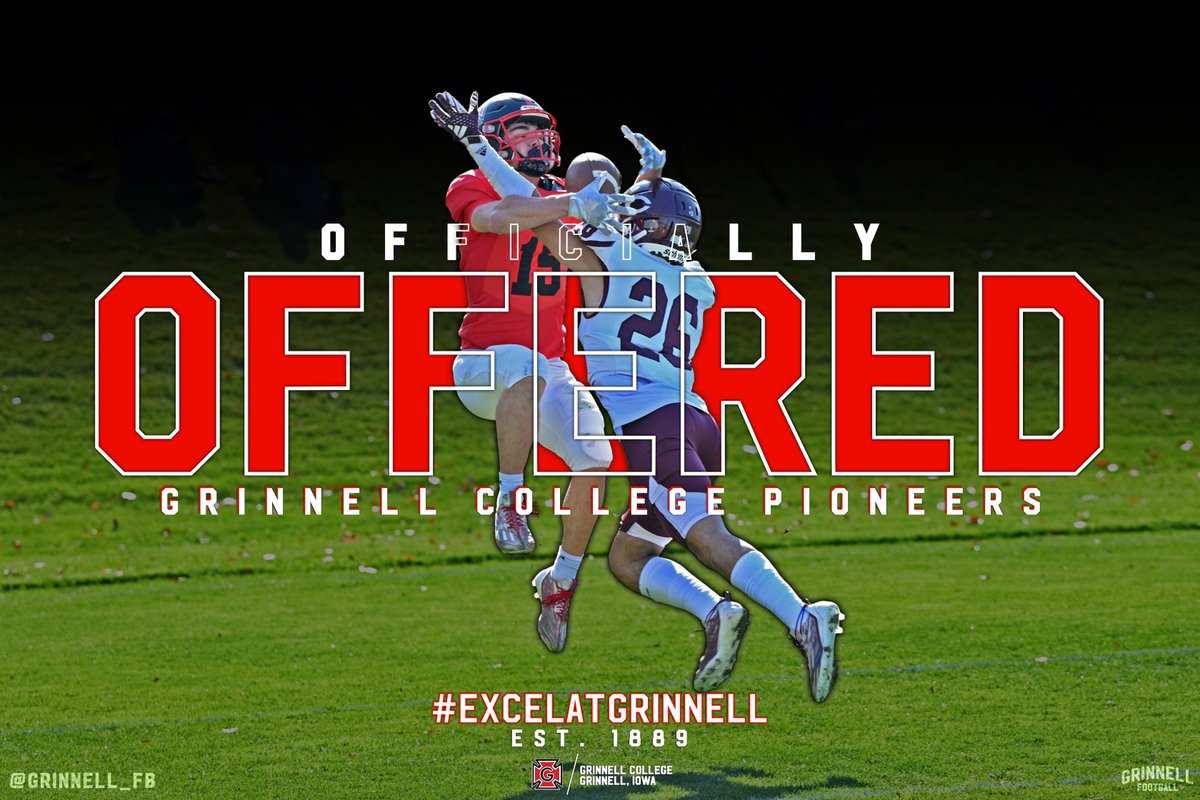 Honored to receive an offer from Grinnell College. Thank you @CoachArias_87 and the Grinnell coaching staff for this opportunity! @sims_coach @MichaelWoosley @GPrep_FB #ExcelatGrinnell