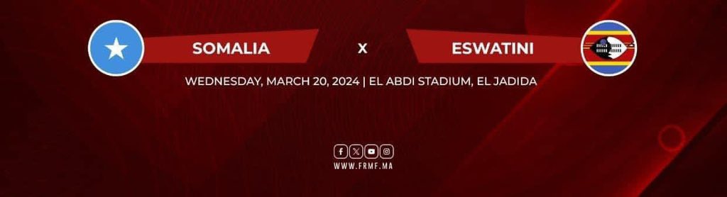 SOMALIA vs ESWATINI    7BISHA RAMADAAN

🏆 CAF Preliminary Qualifiers
⚽️ Somalia vs Eswatini
📆 Wednesday, 20th-March-2024
🏟 El Abdi Stadium (El Jadid)