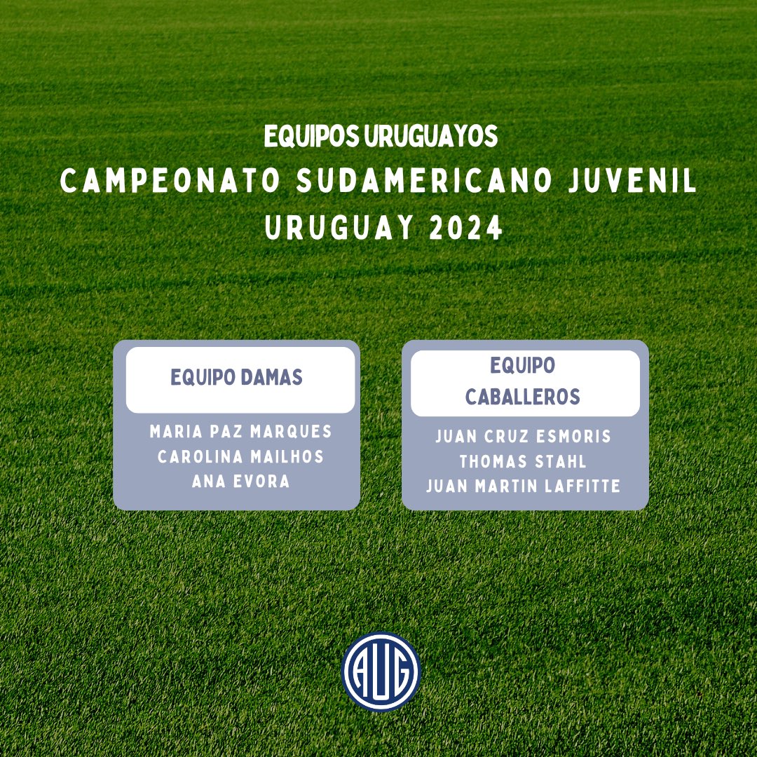 Compartimos la conformación de los equipos uruguayos 🇺🇾🇺🇾 que participarán del Campeonato Sudamericano Juvenil.

 👉El torneo se llevará a cabo del 20 al 23 de marzo en el Club de Golf del Uruguay <a href="/CGU_UY/">Club de Golf del Uruguay</a> 

Suerte chicos! ⛳️⛳️

<a href="/RandA/">The R&A</a> 
<a href="/UyDeporte/">Secretaría Nacional del Deporte</a>