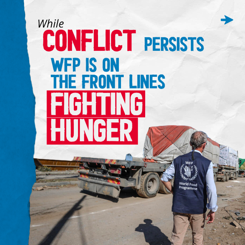 UN's tweet photo. Around the world, conflict continues to be the primary driver of extreme hunger.

@WFP delivers life-saving relief to people living through crises &amp; provides food assistance to build pathways to peace &amp; stability.