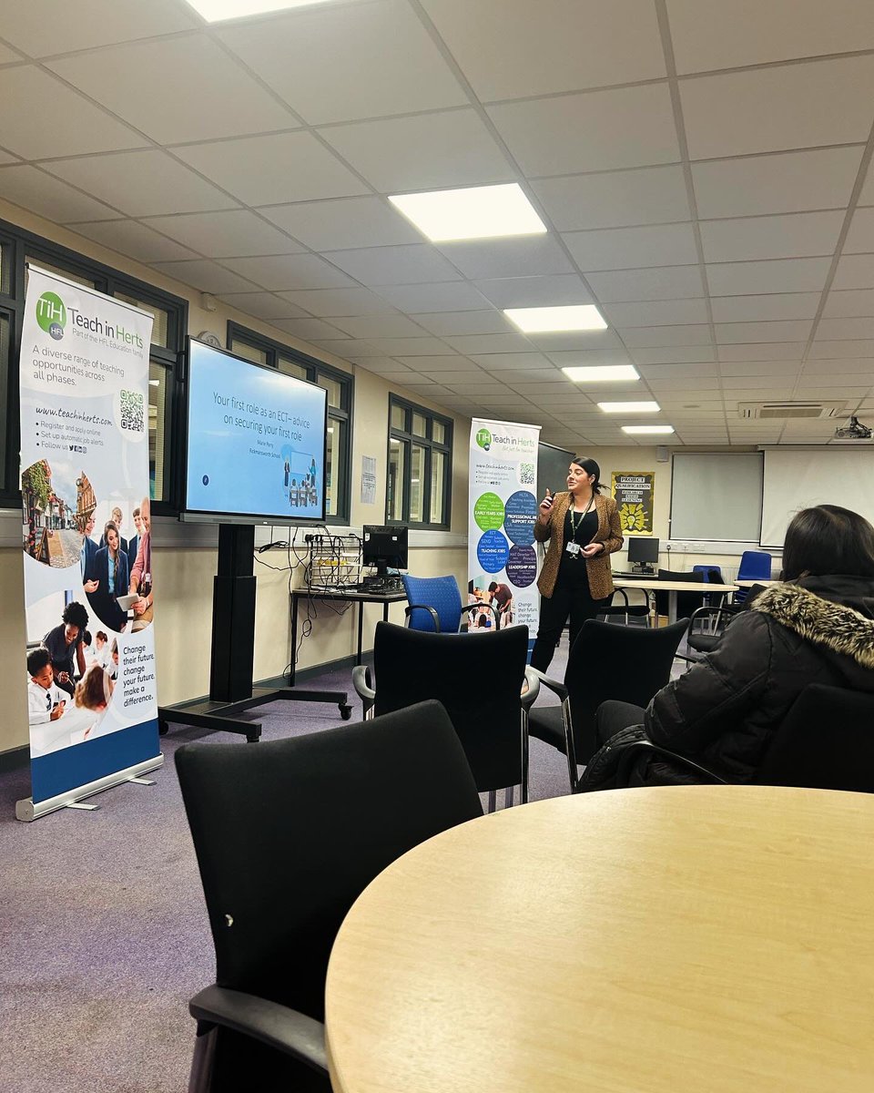 We had the pleasure of attending the recruitment fair hosted by @Teachinherts this week. Marie Parry from @rickyschool provided valuable advice to teachers on how to secure their first job, while Adam Baker from @ParmitersSchool shared information about the Watford Partnership