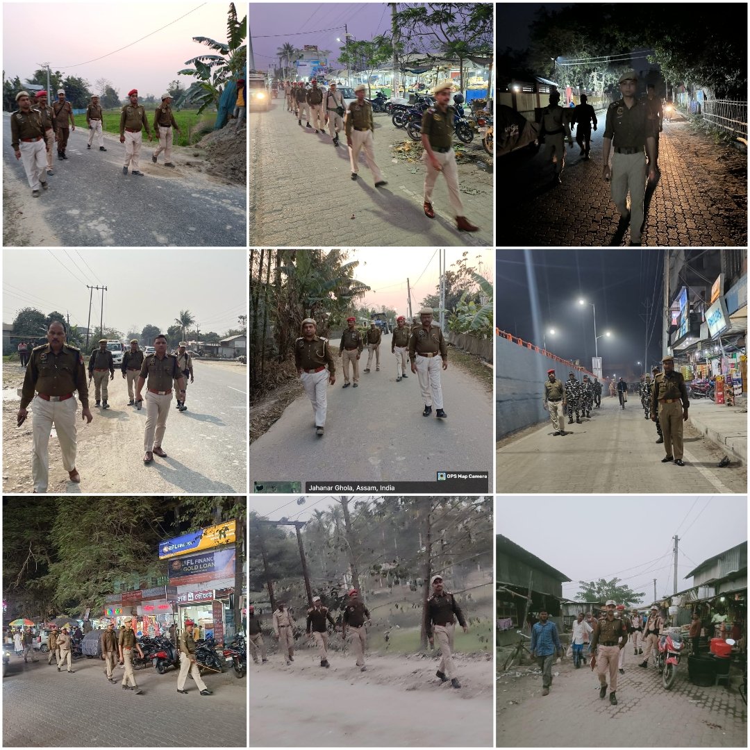 Glimpses of area dominance/foot patrolling by Barpeta Police in various places of Barpeta District to ensure Law and Order and maintain peace. @CMOfficeAssam @DGPAssamPolice @gpsinghips @assampolice