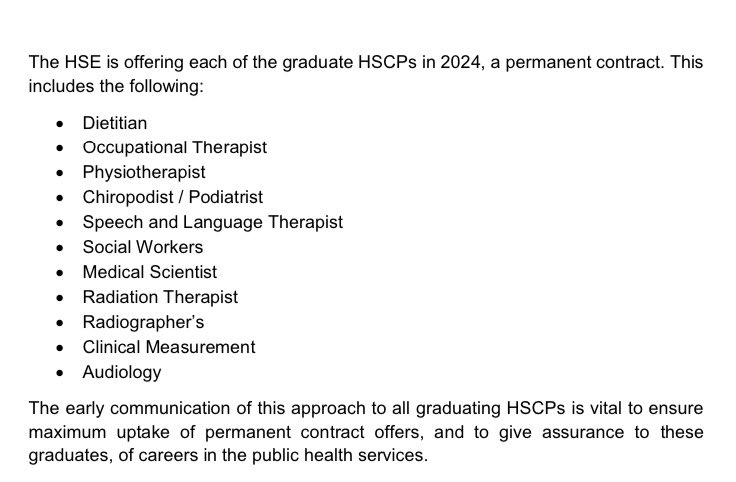 Great to see the HSE is offering permanent jobs to all 2024 graduates from health &amp; social care professions including Registered Dietitians. Students in the final years of these degrees should register their interest with careerhub.hse.ie