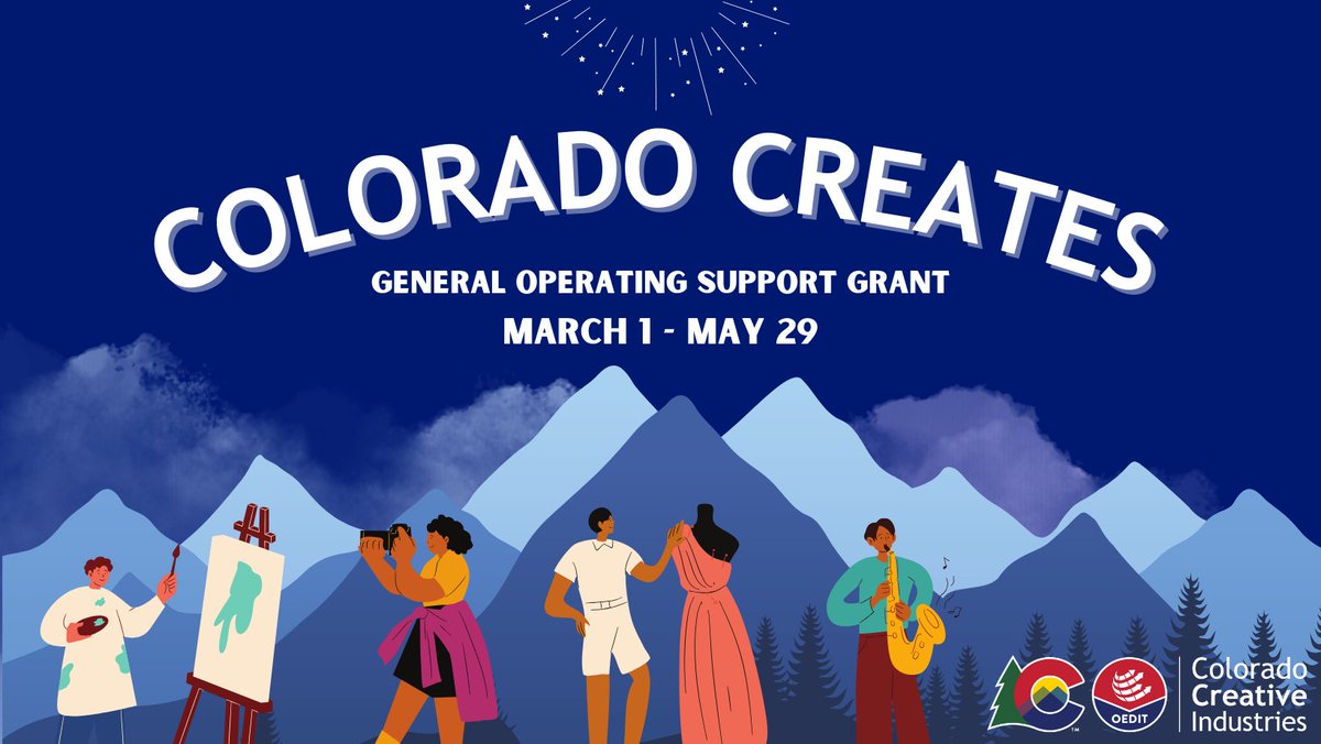 Applications for the Colorado Creates Grant 2024 (FY25) are now open through May 29! This grant provides two years of funded general operating support. Check your eligibility and get started on your application today! oedit.colorado.gov/colorado-creat…