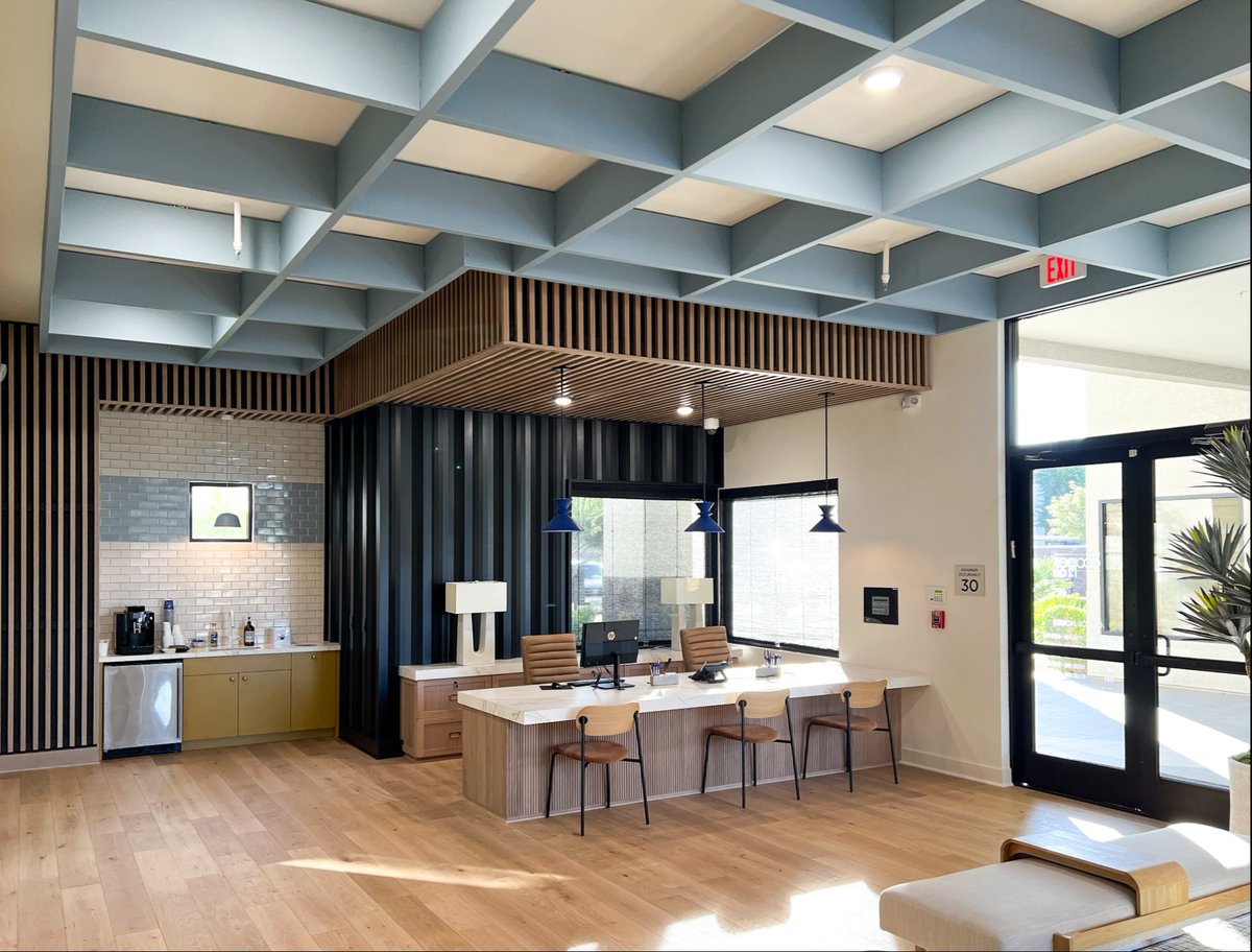 Who says ceilings can't be the star of the show? Not us! 😏 Discover the magic that acoustic ceiling baffles can create.  Make your space just as stylish as it is sound-savvy. #InteriorDesign #AcousticSolutions #Baffles 🎶✨