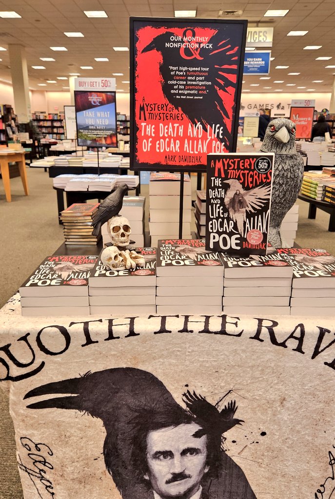 BNSnellville's tweet photo. A Mystery of Mysteries, by Mark Dawidziak, is our non-fiction pick for March.  This biography of Poe is a unique exploration of his life through the enigmatic &amp; captivating lens of his mysterious unsolved death. #Poe #BNPicks https://t.co/cbcHeSYqQY