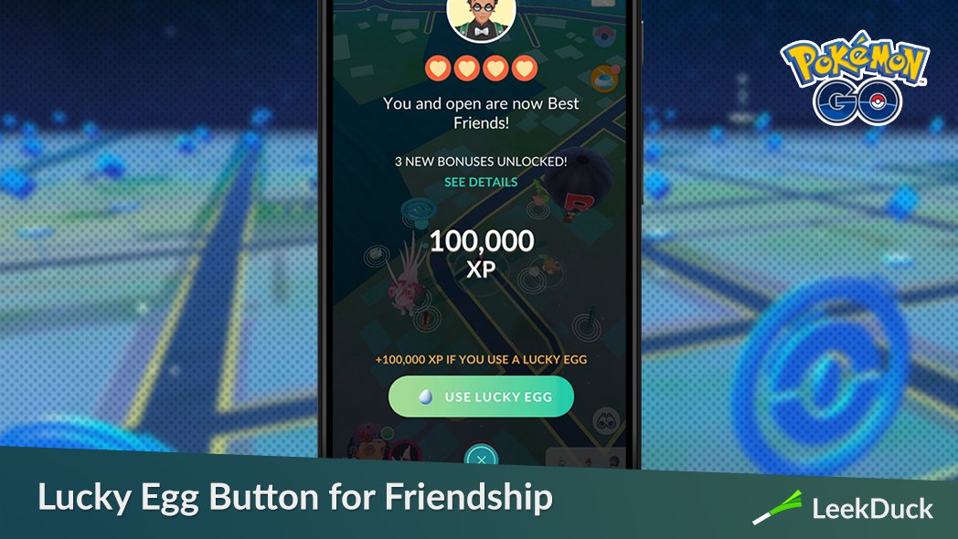 Trainers now have the option to use a Lucky Egg to earn extra XP on the Friendship Level Up overlay. 

It’s unclear if this new feature is available for all trainers. 

Image Credits: Grabi89