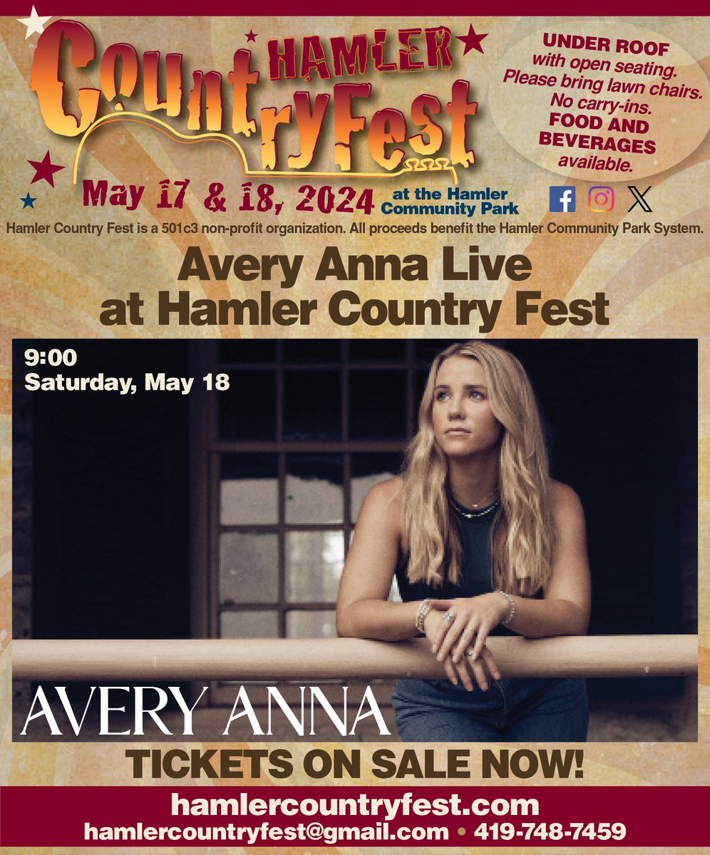 As the calendar turns to a new month, we are here to announce a new artist to our 2024 lineup…welcome @Avery_Anna_ hitting the stage May 18th! For our full festival lineup, to purchase tickets, camping, backstage passes & more information, visit hamlercountryfest.com.