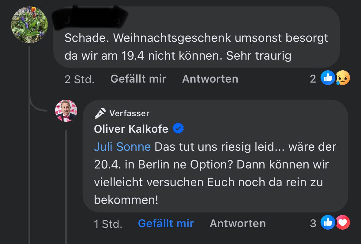 SchleFaZSekWW's tweet photo. Das nenn ich wahre #FanLiebe. Der Termin in Potsdam muss leider ausfallen und ein Fan schreibt, das er da leider nicht kann. Sofort meldet sich @twitkalk und bietet seine Hilfe an ❤️ sowas sieht man auch selten #SchleFaZ #SchleFaZistLiebe https://t.co/AmIQoK3XCy