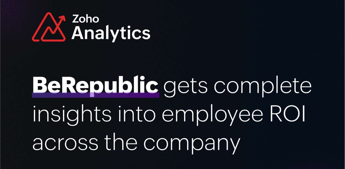 ZohoAnalytics's tweet photo. #BeRepublic, a 🇪🇸 based management consulting firm, wanted a #BI solution that could:
✅Import data from other business applications
✅Create performance reports/dashboards
✅Enable collaborative analytics
Know more about how they chose #ZohoAnalytics 👉 https://t.co/0nnqfbGVKR https://t.co/cJLQ4ttqQj