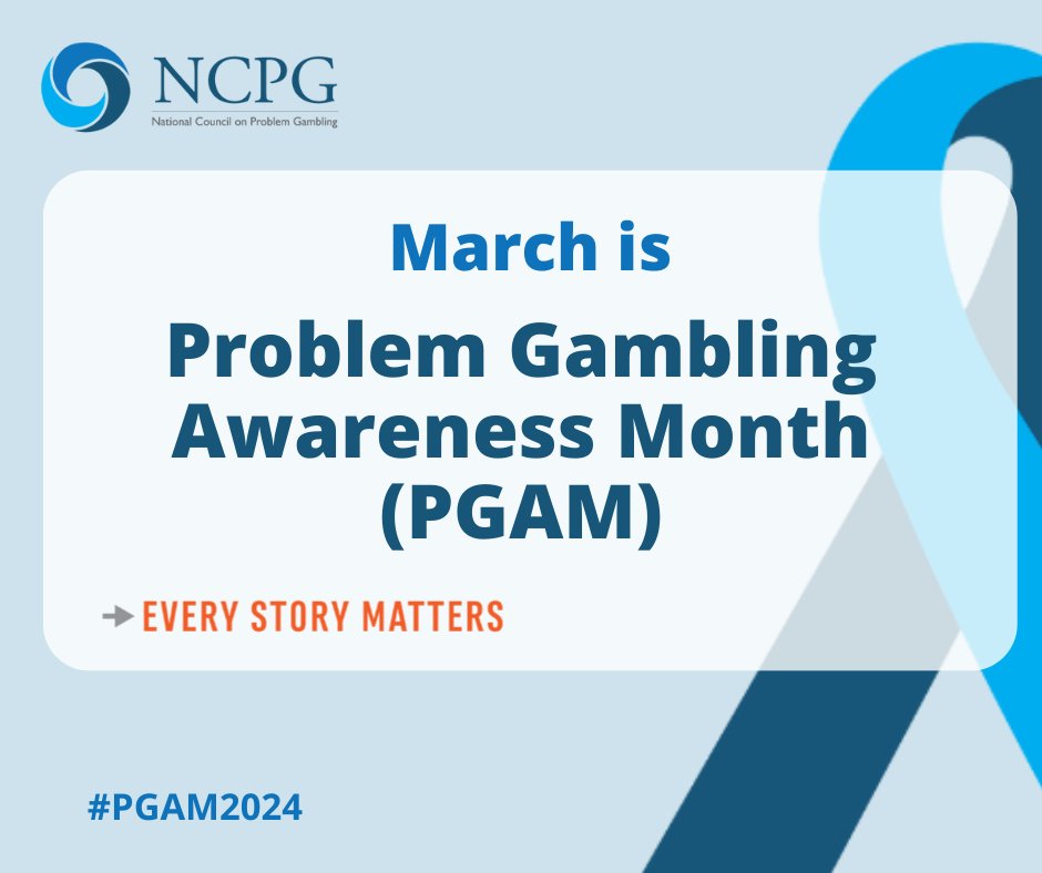 March is #PGAM2024! Problem Gambling Awareness Month is a grassroots campaign that coordinates state & national activities to increase public awareness of problem gambling and the availability of prevention, treatment and recovery services. Learn more at ncpgambling.org/PGAM