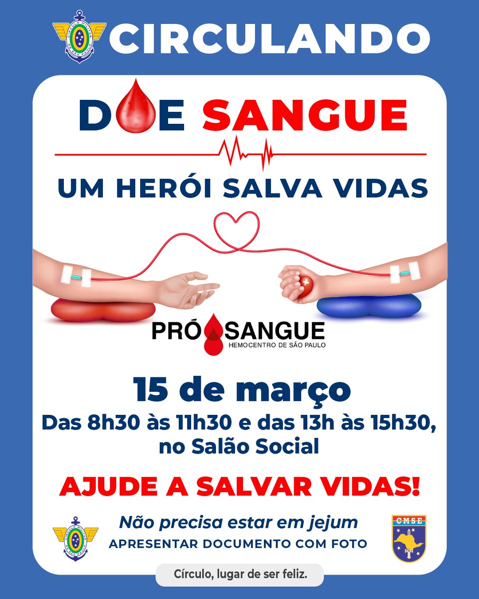 ❤️ JUNTE-SE A NÓS NESSA NOBRE CAUSA! ❤️

O Círculo Militar de São Paulo está promovendo uma campanha de doação de sangue para ajudar a salvar vidas.

Juntos, podemos fazer a diferença!

#doaçãodesangue #salvevidas #doesangue #circulo #lugardeserfeliz #compartilhe