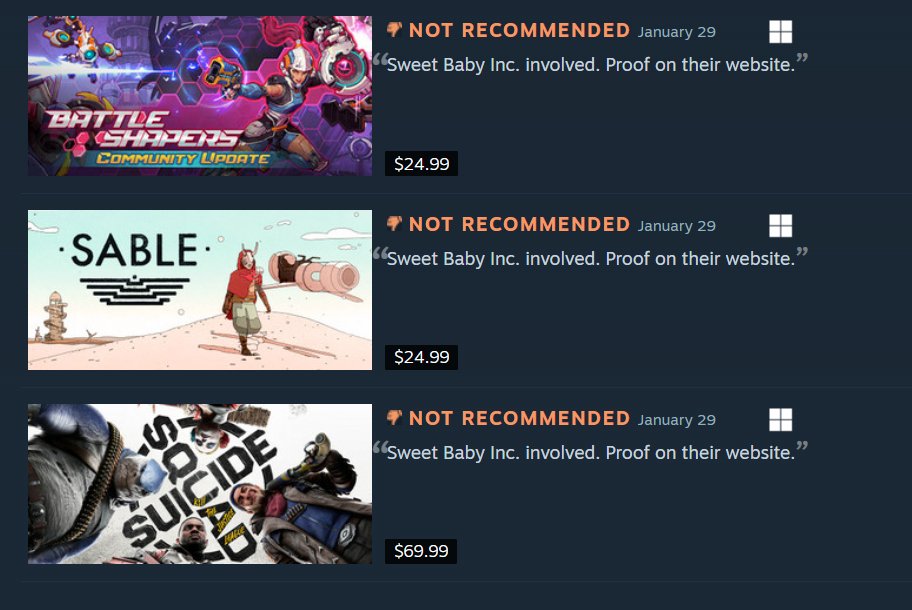 Grummz's tweet photo. Wow. I looked at the Sweet Baby Inc. Detected curator group and here are the games they found linked to this Cancel Pig company: https://t.co/zFOop0N4aE