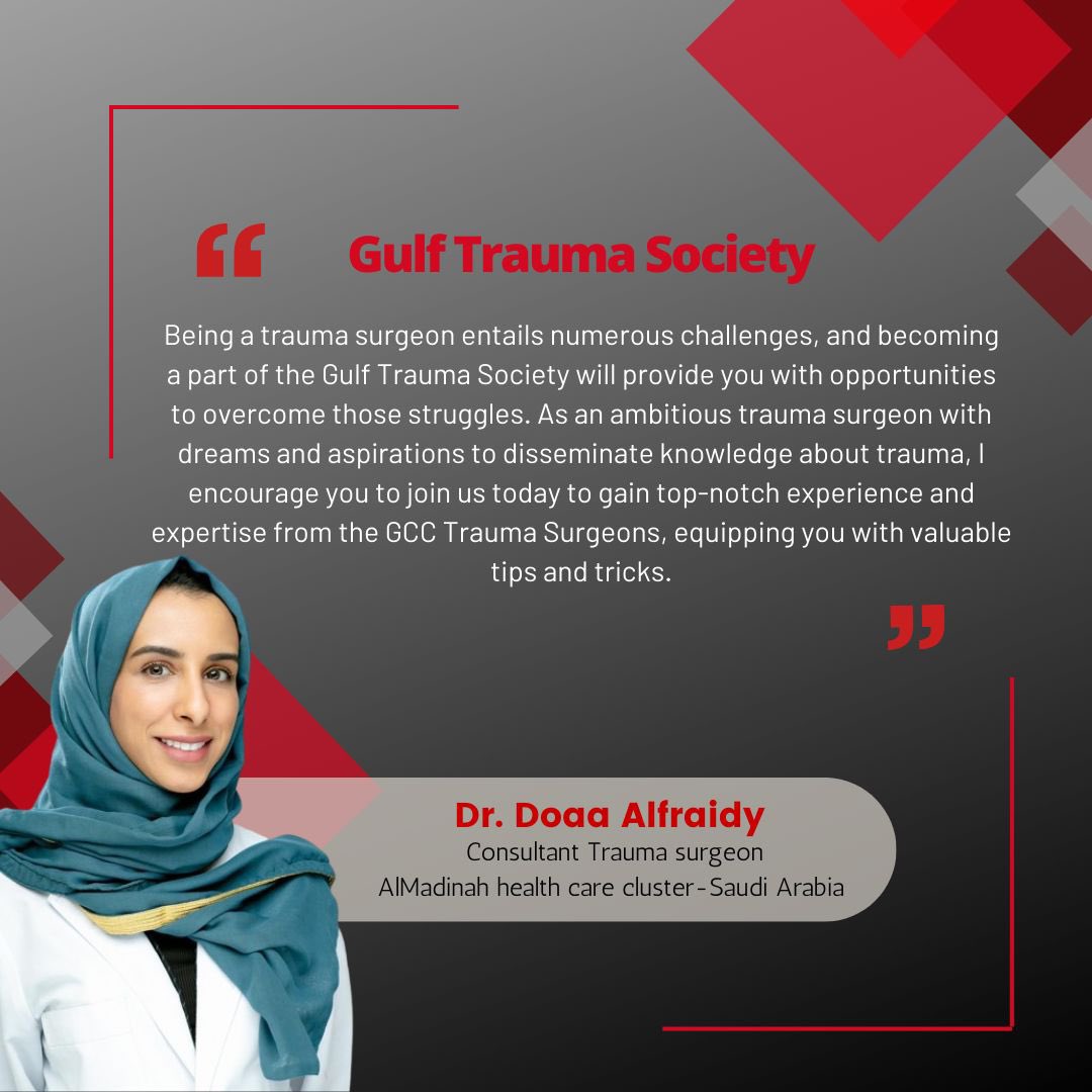 The Gulf Trauma Society is a nonprofit organization where our goal is to reduce injuries through education.

Join us today to explore new horizons in Trauma Surgery.

gulftraumasociety.com

And follow us <a href="/Gulftraumaround/">Gulf Trauma Society</a>