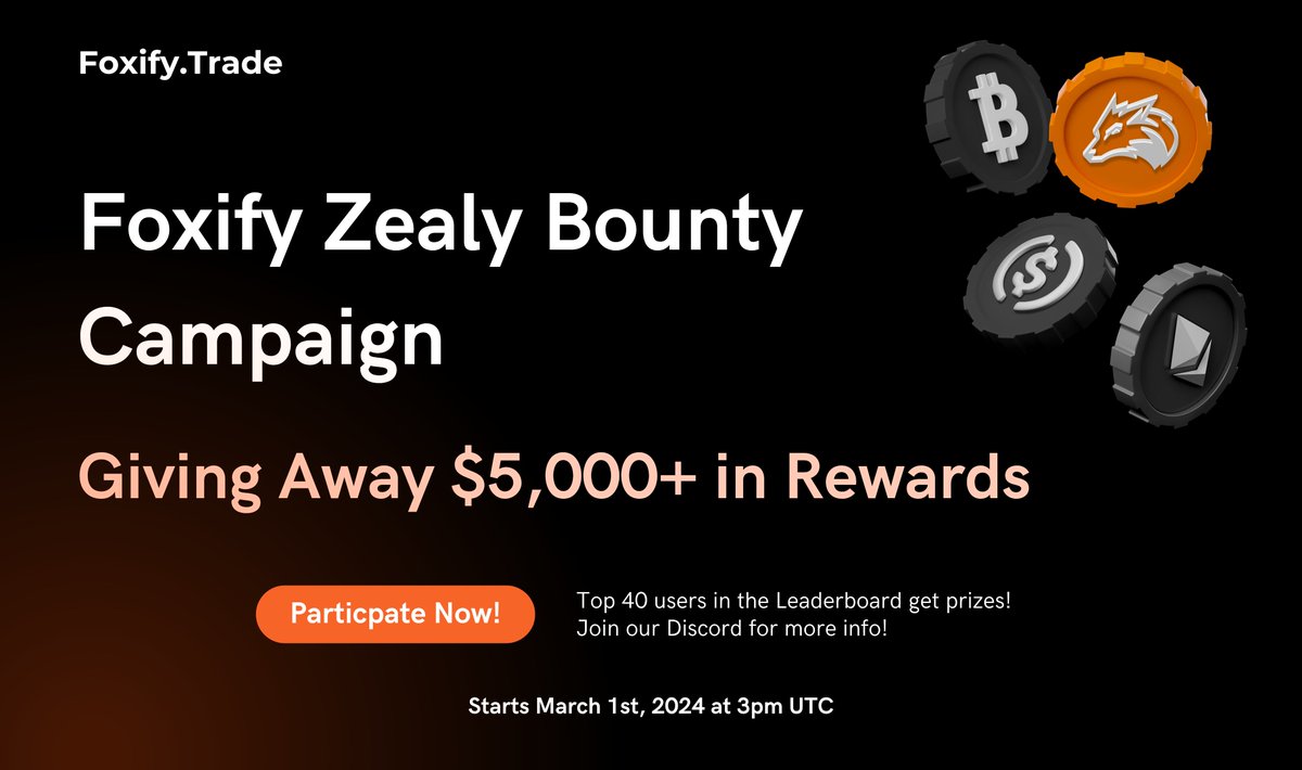 🚨🚨🚨It's Live! Foxify's first Bounty Campaign of the year has officially launched! 🚨🚨🚨

Get ready for a thrilling March filled with activities and rewards. 

#FoxifyBountyLaunch