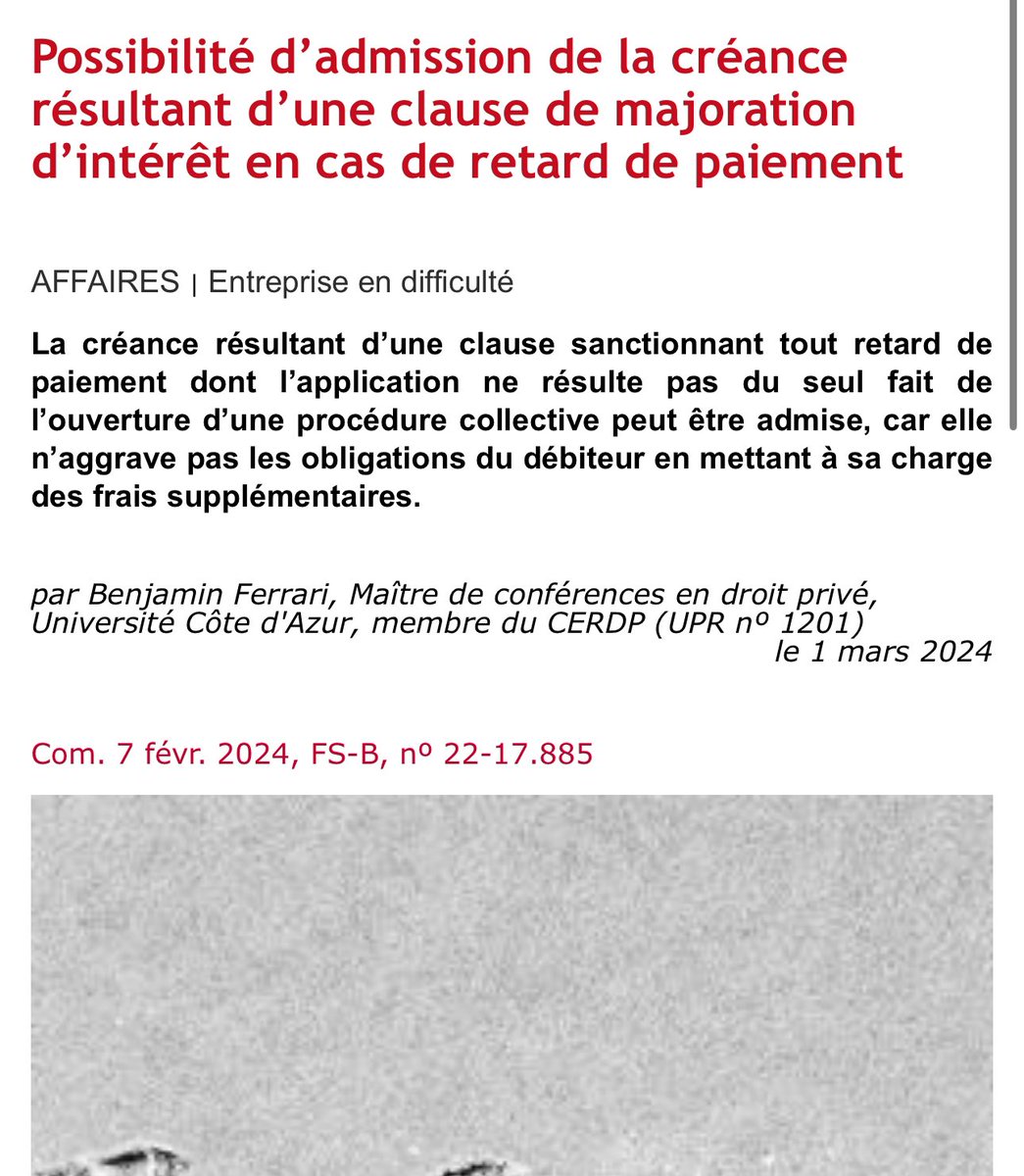 Retrouvez mes observations au <a href="/Dalloz/">Editions Dalloz</a> actualité du jour sur la possibilité (contestable) d’admission au passif d’une clause de majoration des intérêts ⬇️ <a href="/DroitScPoNice/">DroitSciencePoNice</a> <a href="/cerdp1201/">CERDP</a>