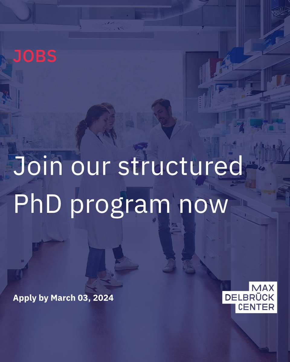Deadline for our #PhD call – apply by March 3!

As PhD student you'll get a structured training program, including
✅ day-to-day supervision
✅ research-related training &amp; personal skills development
✅ events (e.g. PhD retreat &amp; other events)

👉 mdc-berlin.de/phd